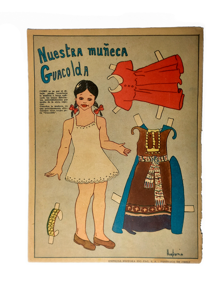 Muñeca Guacolda, Revista «El Cabrito», nº263, 6 de noviembre de 1946, Chile, cartulina. Colección Fundación Museo del Juguete Chileno.