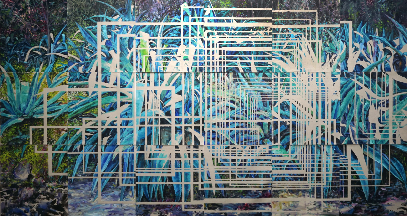 «Green doesn’t matter when you are blue», 2023 Óleo sobre lino, 210 x 396 cm